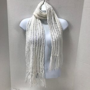White Crochet Scarf Wrap Lightweight Fringe Ends